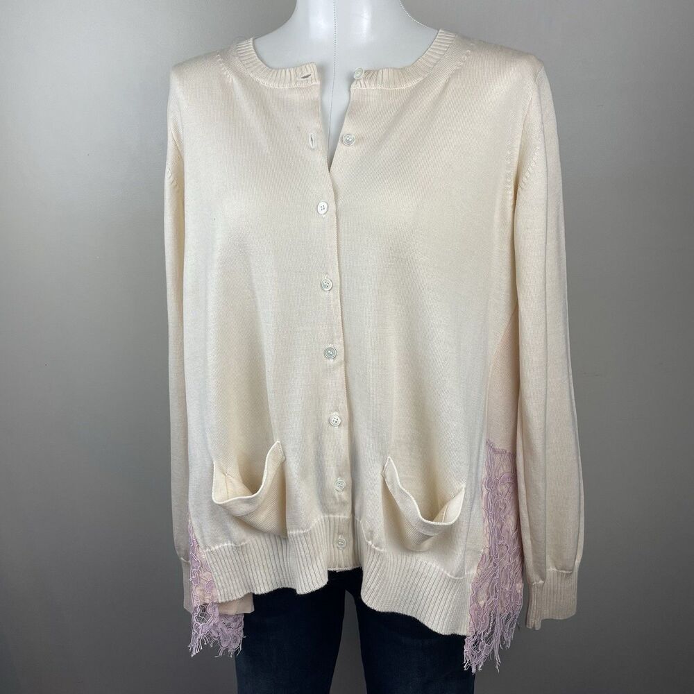 Sacai Women Oversize Flowy Beige Wool Lace Cardigan Fits Medium Artsy Bohemian